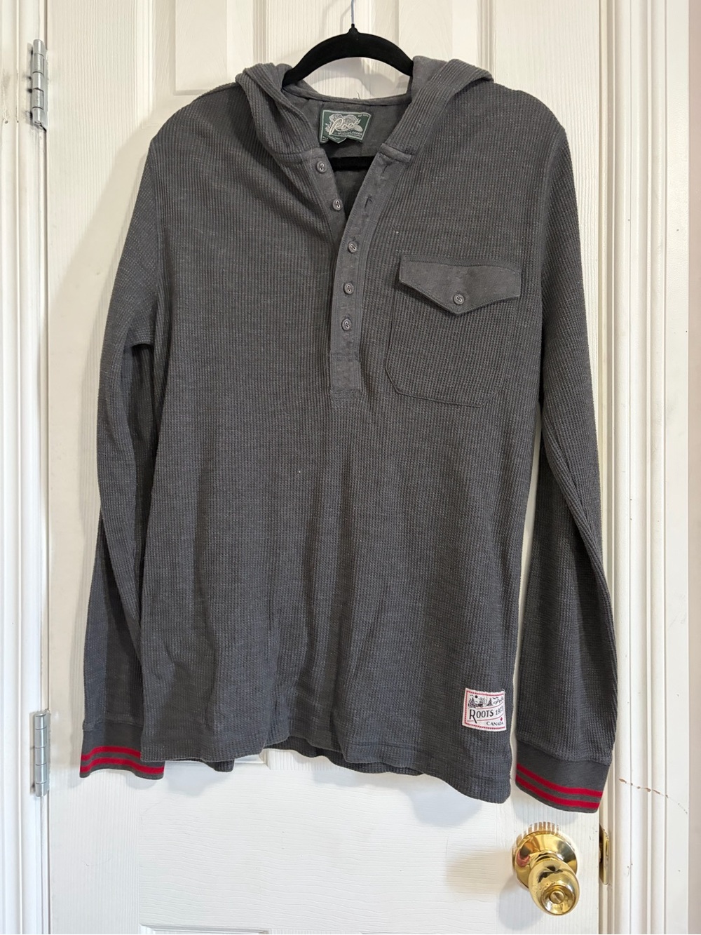 Roots Gray Hooded Waffle-Knit Henley Shirt